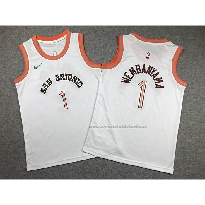 Camiseta Nino San Antonio Spurs Victor Wembanyama NO 1 Ciudad 2023-24 Blanco